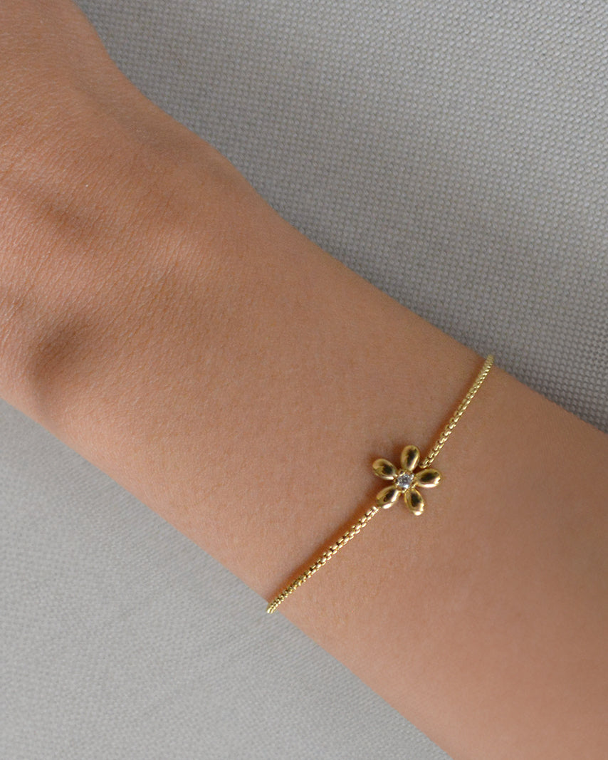 Lani flower slider bracelet worn on wrist – waterproof, tarnish-free, and perfect for everyday wear