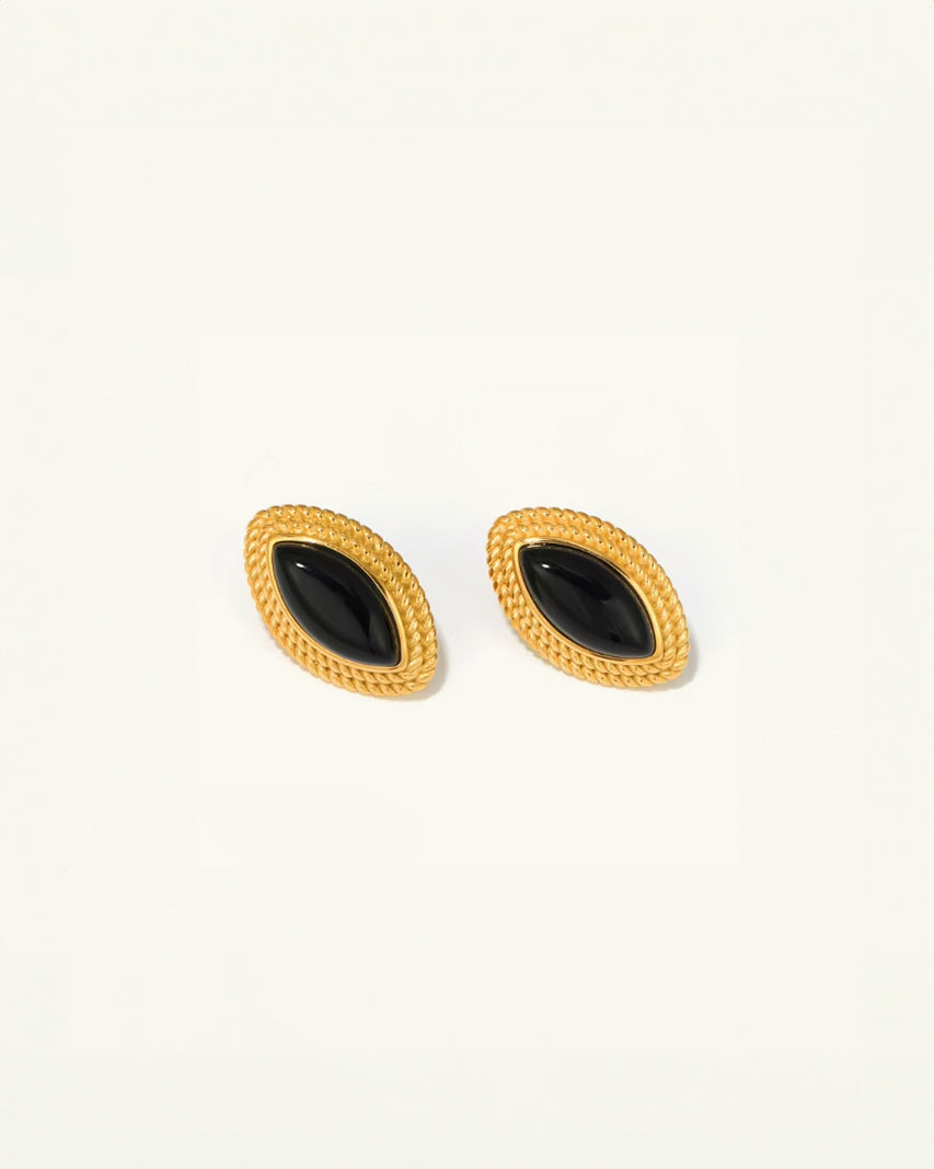 Waterproof gold marquise black onyx stud earrings – bold and hypoallergenic