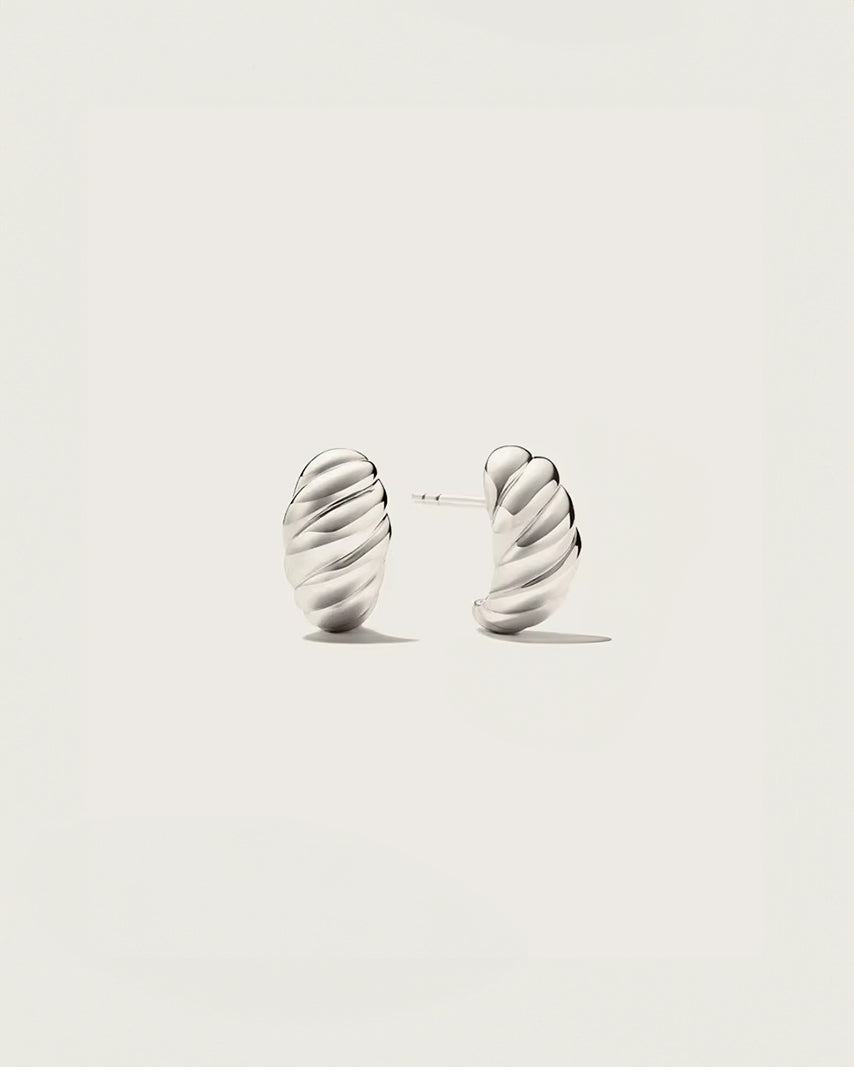 Waterproof silver spiral dome stud earrings – modern and hypoallergenic