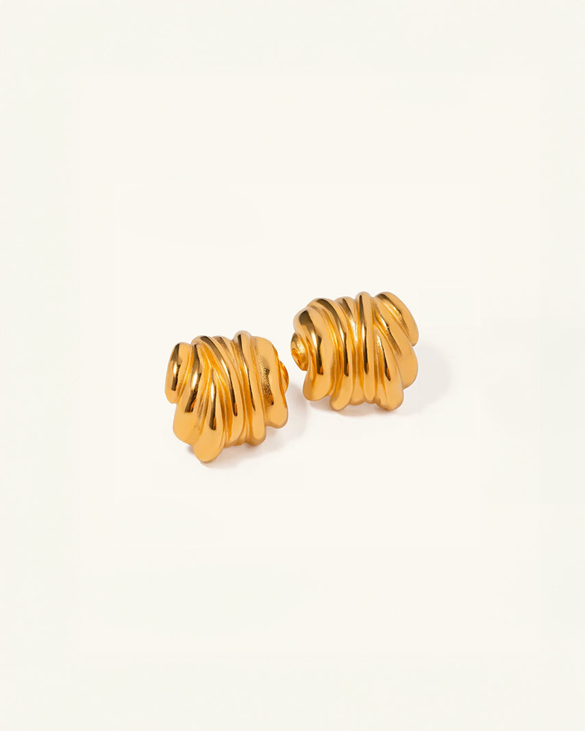 Chunky ripple textured gold stud earrings – waterproof and lightweight