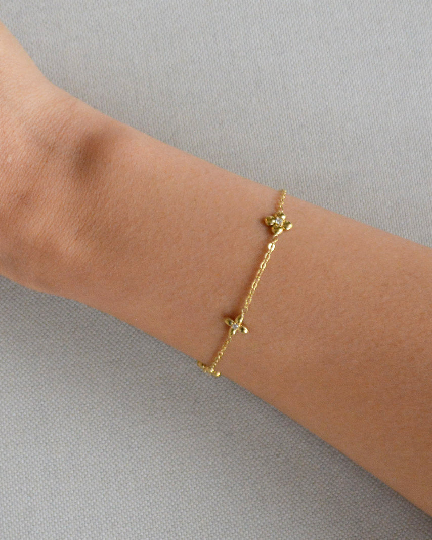 Lova floral link bracelet worn on wrist – waterproof and tarnish-resistant