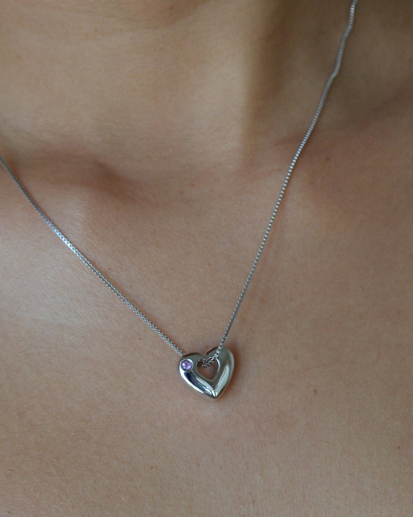 February Birthstone Necklace – Amethyst Heart Pendant
