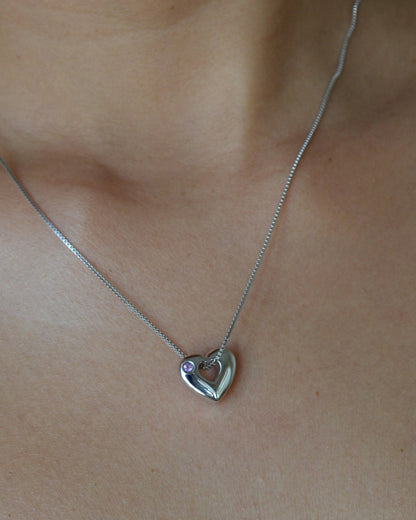 February Birthstone Necklace – Amethyst Heart Pendant