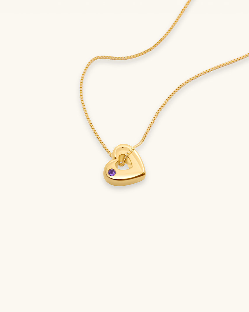 February Birthstone Necklace – Amethyst Heart Pendant