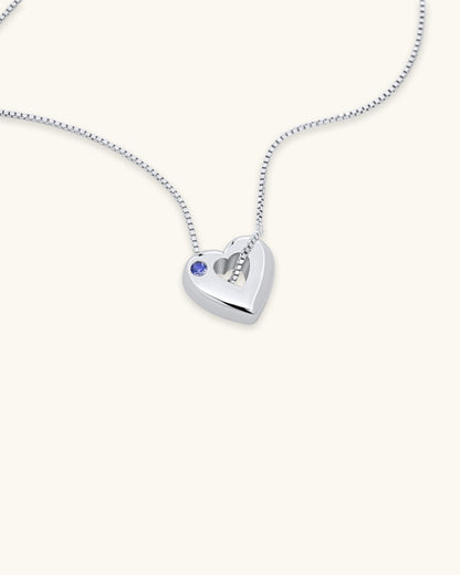 Close-up of December Tanzanite Heart Pendant Necklace – White Gold Vermeil
