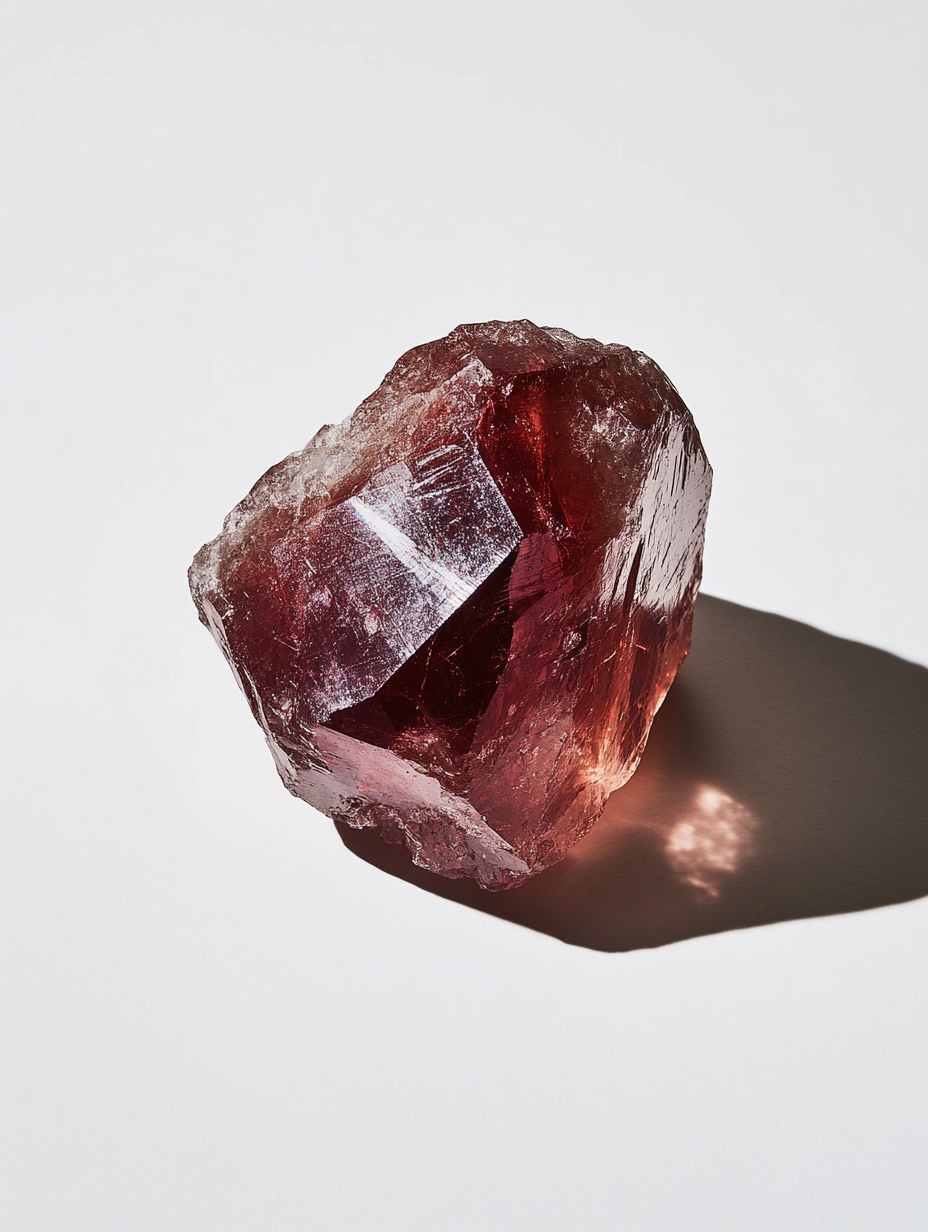 Natural Garnet crystal – January birthstone with deep red hue on white background. Raw natural garnet crystal – January birthstone jewellery