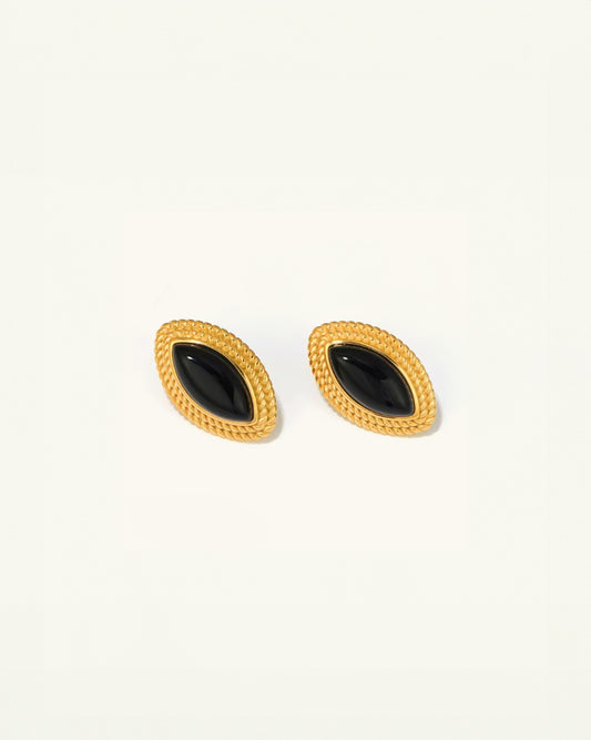 Waterproof gold marquise black onyx stud earrings – bold and hypoallergenic