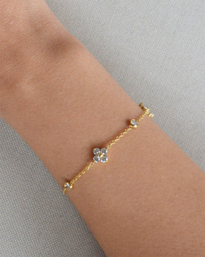 Model wearing the Lilly Zircon Bracelet, waterproof gold design with sparkling zircon stones