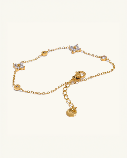 Butterfly and zircon bracelet in box – hypoallergenic waterproof gold jewelry gift