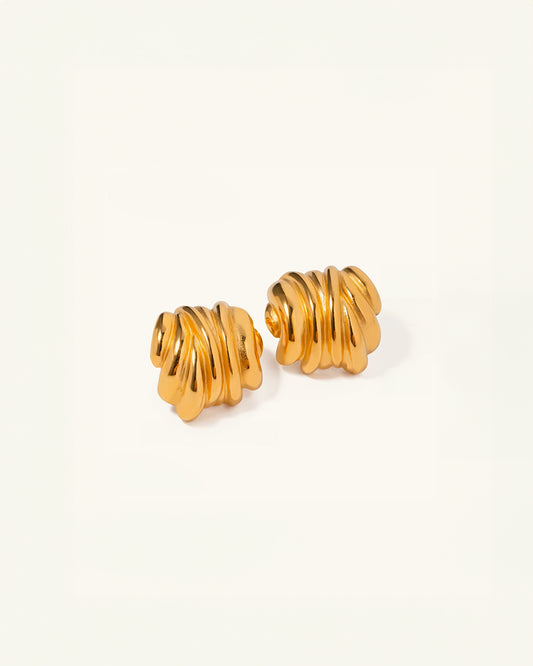 Chunky ripple textured gold stud earrings – waterproof and lightweight