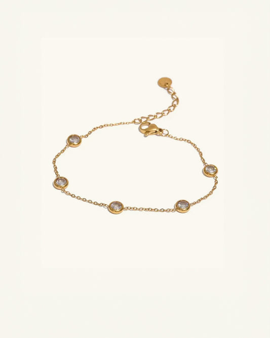 Waterproof gold bracelet with bezel-set zircon stones – hypoallergenic and tarnish-resistant
