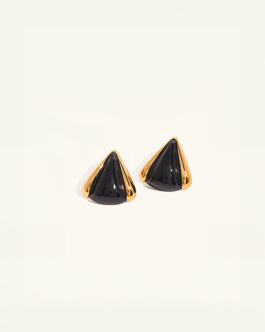 Geometric onyx triangle stud earrings – waterproof and hypoallergenic
