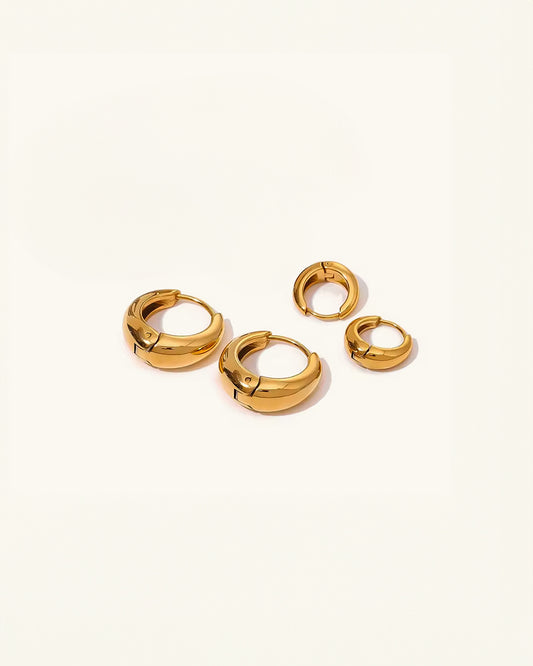Gold hoop earrings in assorted sizes – waterproof and versatile set